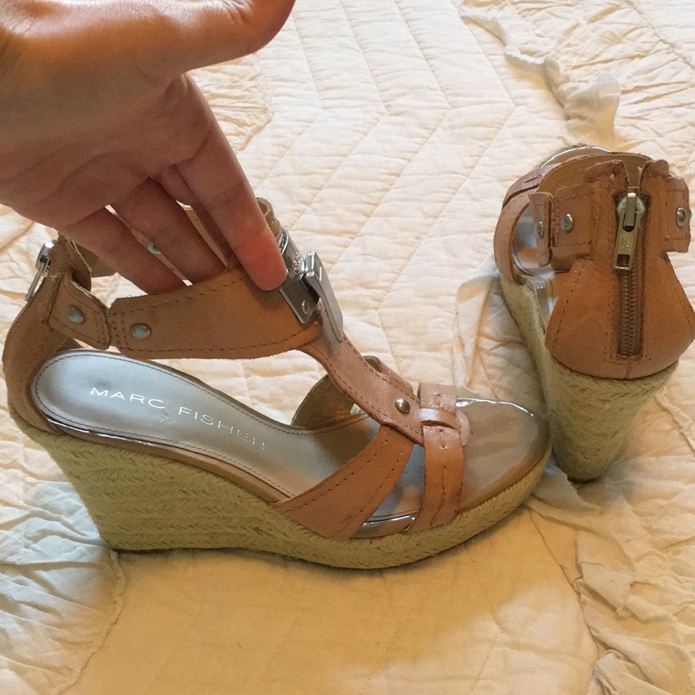 Marc Fisher Leather Wedges - Tan - Size 8
